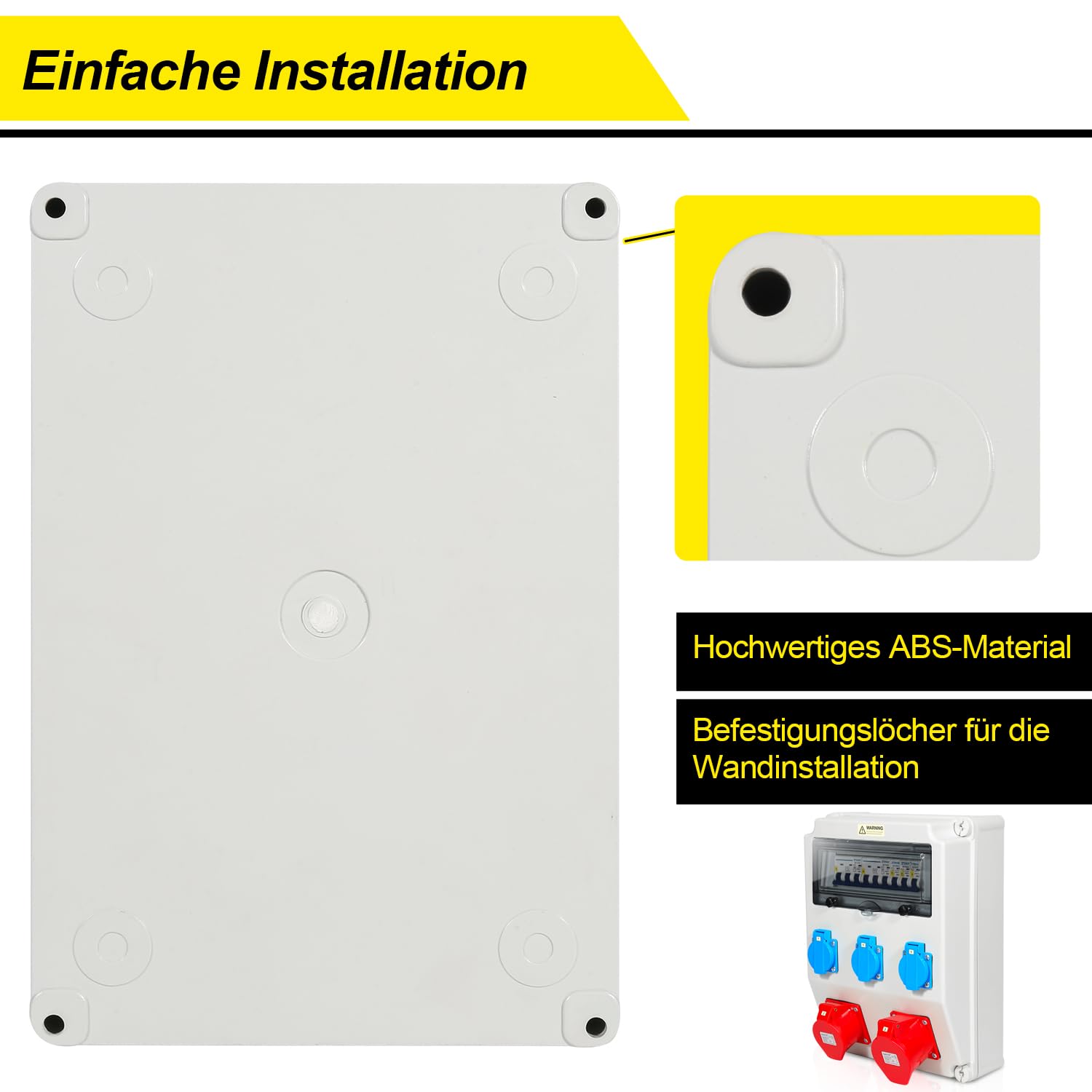 Daromigo Distribuidor de pared con disyuntor de 5 polos con 3 enchufes Schuko y enchufe CEE de 16/32 A, para talleres y fábricas