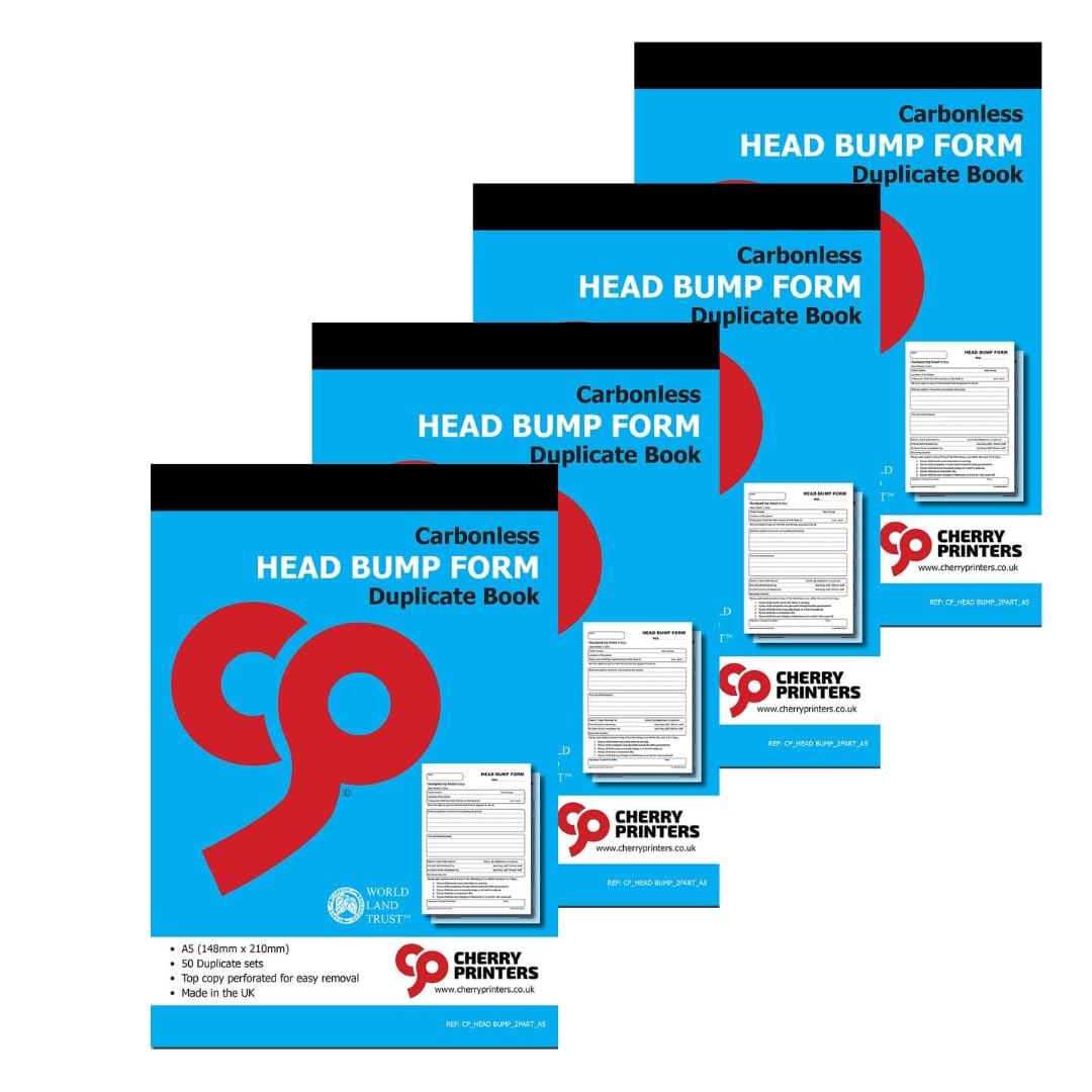 Cherry Printers | Head Bump Form | Duplicate Book | A5 Carbonless Incident Record for Schools | 50 Sets with Perforated Top Copy | Ideal for Recording Accidents | **4 Pack**