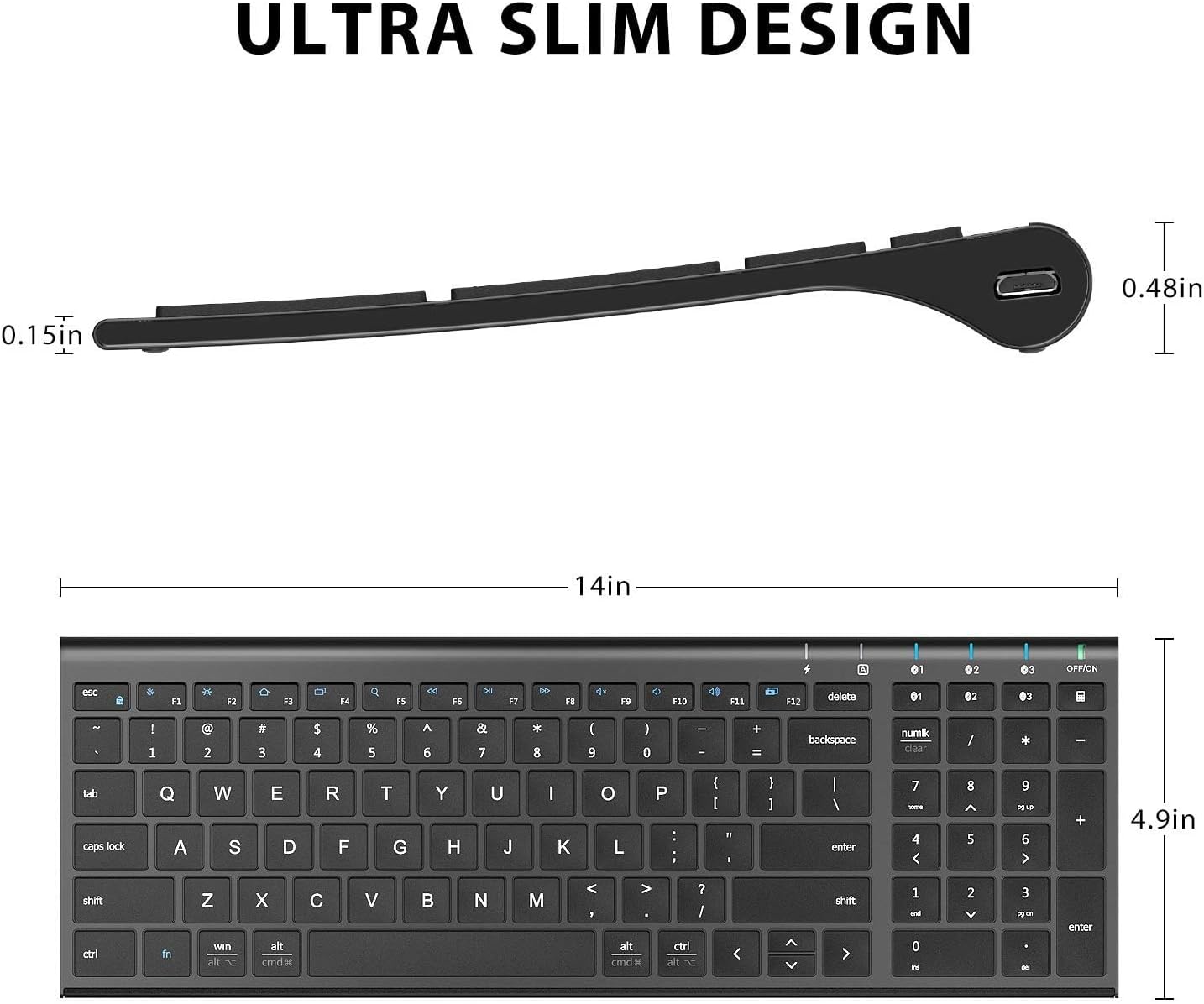 [2020 Upgraded] iClever Bluetooth Keyboard, Universal Wireless Keyboard, Rechargeable Bluetooth 5.1 Multi Device Keyboard with Number Pad Full Size Stable Connection for Windows, iOS, Android