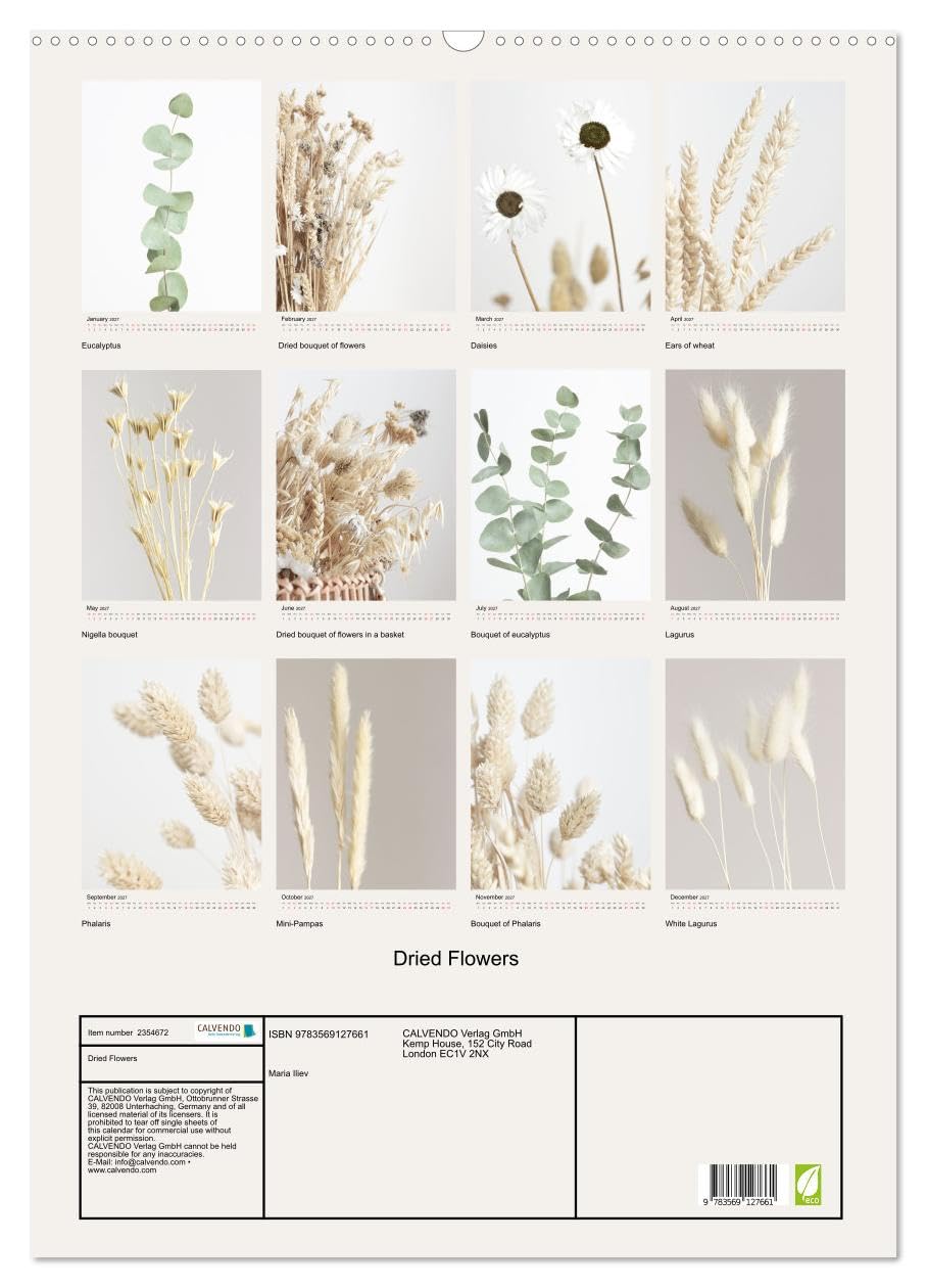 Dried Flowers (Wall Calendar 2027 DIN A2 portrait), CALVENDO 12 Month Wall Calendar: Beautiful Photography of dried flowers