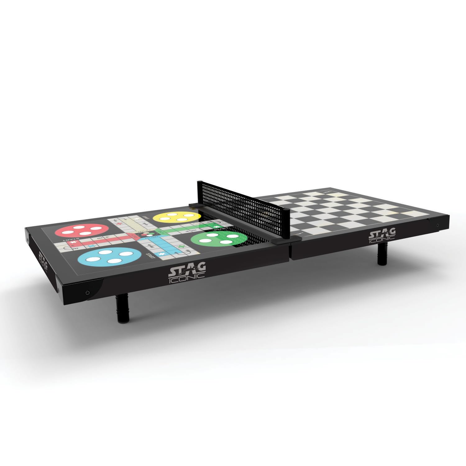 Stag Iconic 4-in-1 Super Mini Table Tennis Table - All in One Fun Board Game Sized Table with Checkers, Chess, Ludo and Ping Pong | Includes All Game Accessories (Black)-picture-33