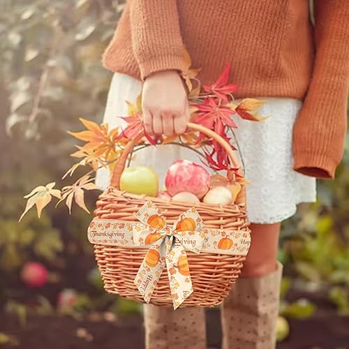 Miniatura 5 de Hying 2 rollos de cintas de calabaza de otoño para lazos, cintas de borde con alambre de Acción de Gracias, cinta de arpillera a cuadros de búfalo