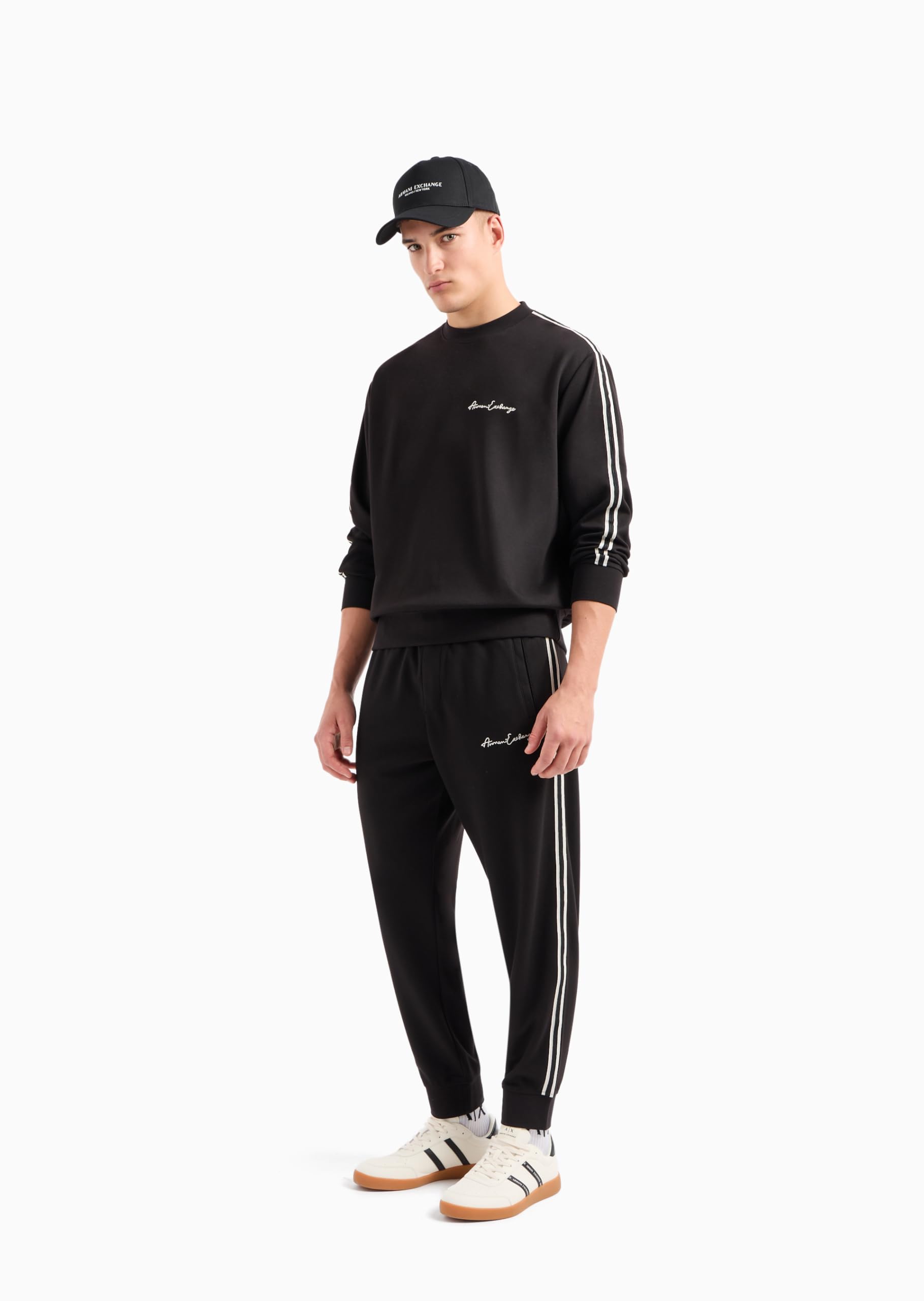 Armani Exchange Signature Logo Stretch Poly Viscose Crewneck Felpa Maglia di Tuta Uomo (Pacco da 1)