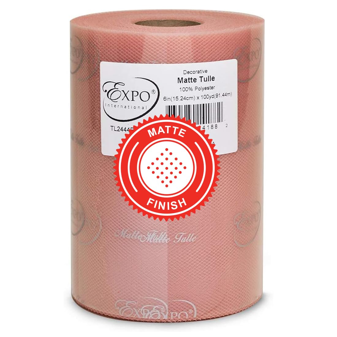 Expo International Decorative Matte Tulle, Roll/Spool of 6” X 100 Yards, Lightweight Polyester Tulle Fabric for Tutus, Costumes, and Party Decorations, Washable, Easy-to-Use, Rose Gold