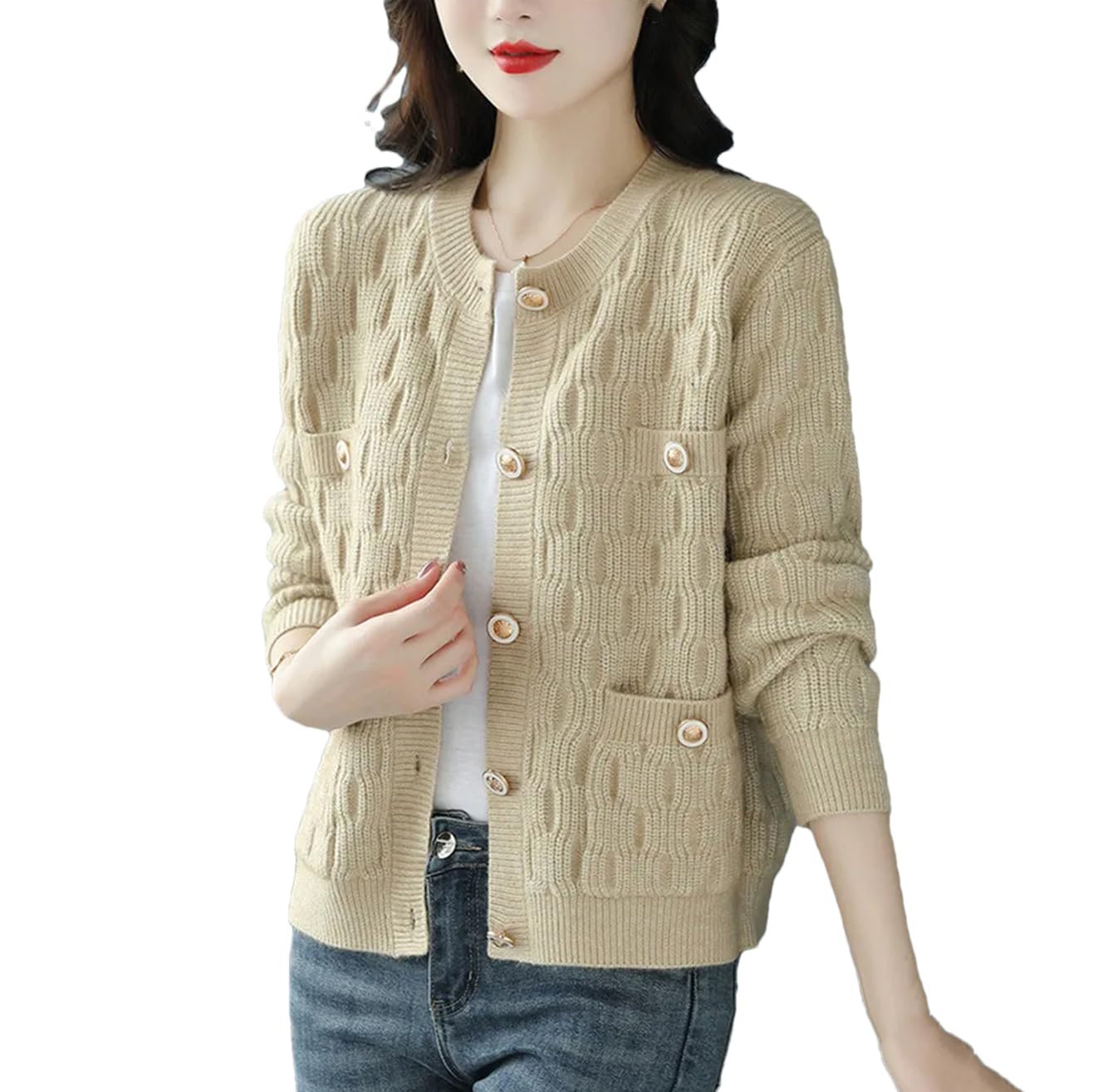 DBFBDTU Cardigan da donna casual a girocollo cardigan cappotto corto cardigan giacca bottoni maglia