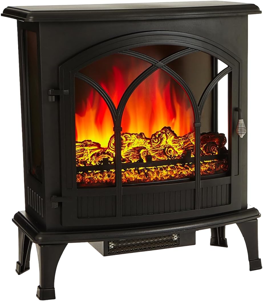 MEGAWISE SF508-20B Freestanding 3-Sided View Electric Fireplace with Remote Control, 1400W with Realistic 3D Flame for Home Office Decor