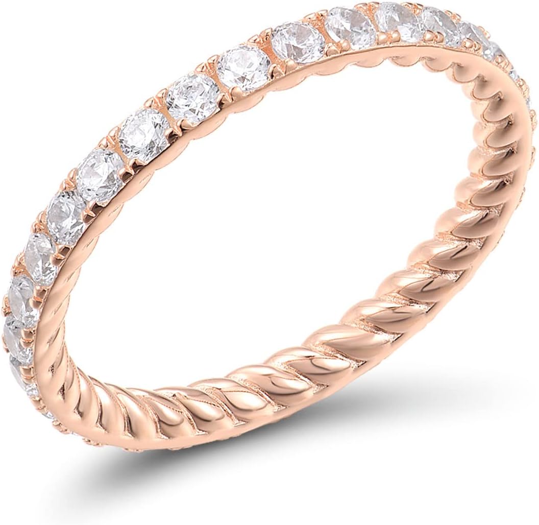 Santuzza 925 Sterling Silver Gemstone Stackable Ring Engagement Wedding Eternity Stacking Ring for Women