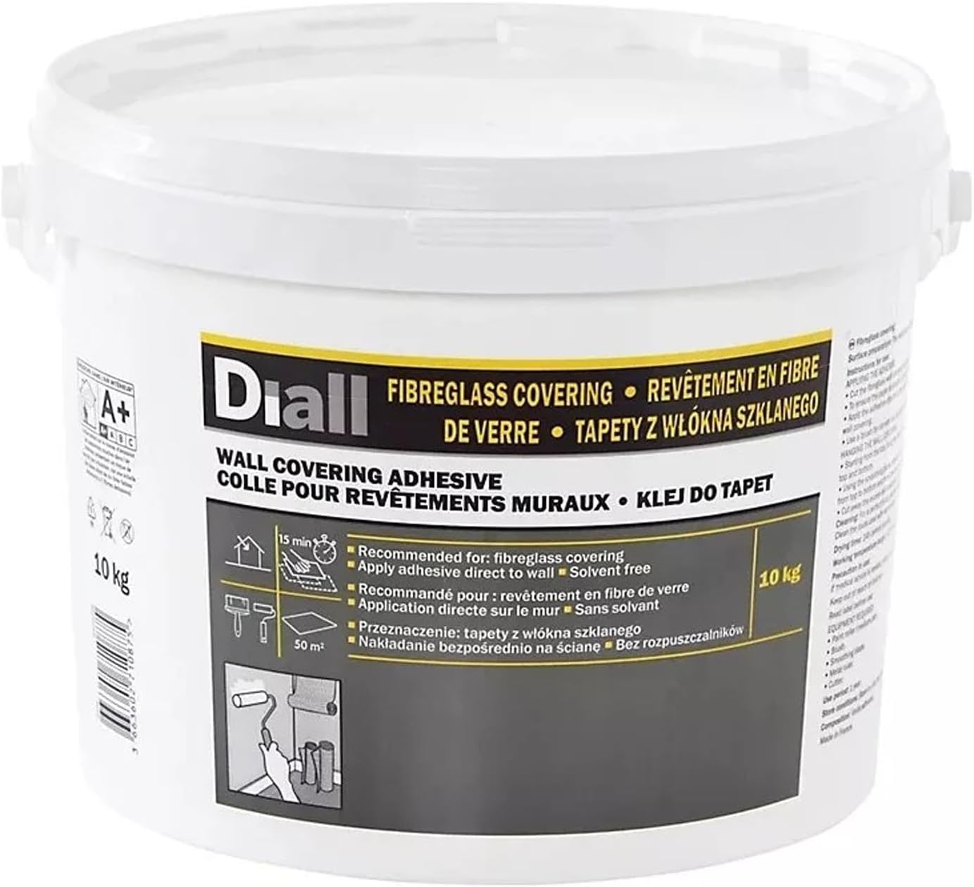 Diall Wall Covering Adhesive 10kg Solvent Free Fiberglass Covering Glue Tub Wall Adhesive Glue