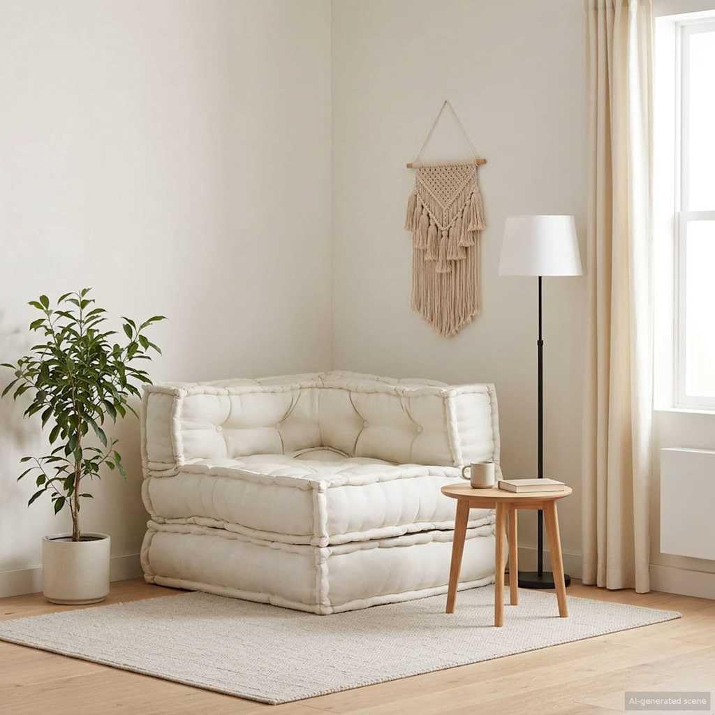 SYDE Sofá Modular Crema 70x70x54 Tela | Relleno de espuma, algodón suave, diseño versátil, para sala, porche o juegos