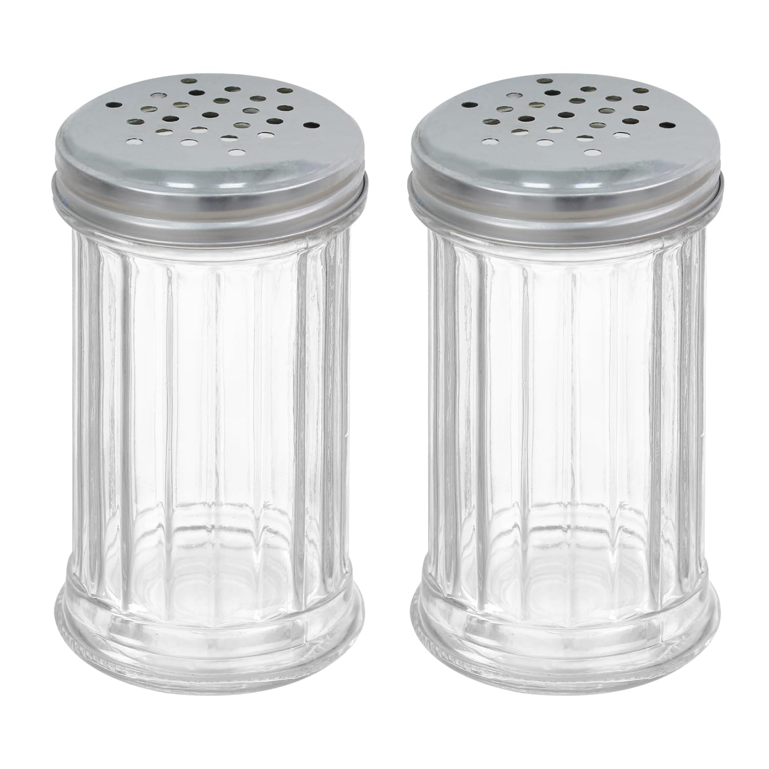 AGP ADVANCED GLOBAL PRODUCTIONS Classic Retro Café Glass Sugar Dispenser, Pourer, Shaker, Volume: 175 ml, Glass/Stainless Steel, Silver/Transparent (2)