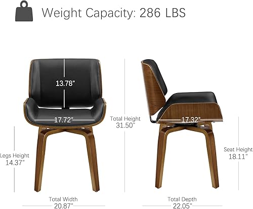 Miniatura 2 de Zouron Sillas de comedor giratorias, silla de escritorio moderna de mediados de siglo sin ruedas, silla de sala de estar de piel sintética con patas