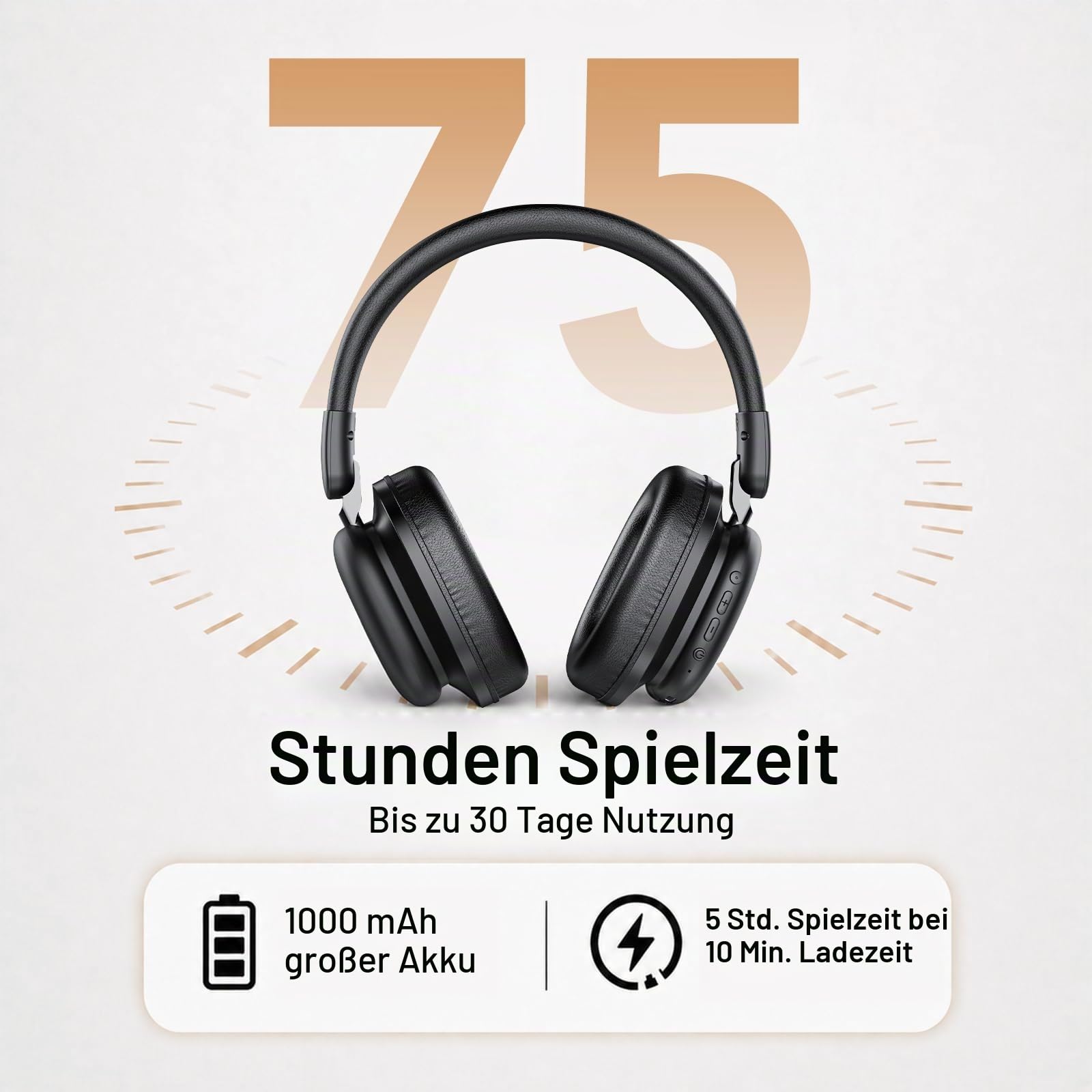 Over Ear Kopfhörer Bluetooth mit High-Resolution Audio, 100 Std. Akkulaufzeit, faltbare Bluetooth 5.4 Wireless Headphones, 3 EQ-Modi, eingebautem Mikrofon, Bluetooth Kopfhörer für Reisen, Büro, Handy