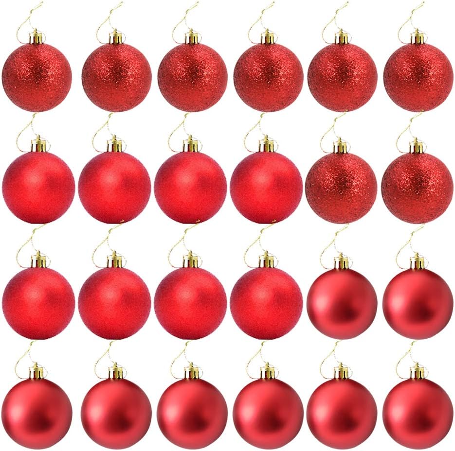 Homo Trends 24Pcs Mini Christmas Baubles, 3CM Small Red Christmas Tree