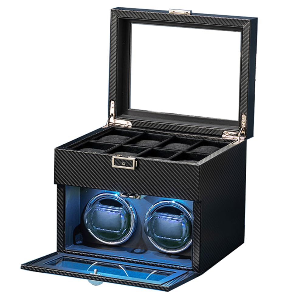 HEYOUTH Carica Orologi Automatici,Scatola del Tempo per Orologi,Orologi Ultra-Silenzioso Watch Winder Con Luce a LED, Con Scomparti Extra Per Orologi