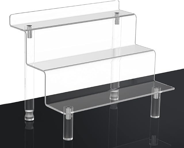 WINKINE Acrylic Riser Display Shelf 3-Tier Tabletop stand for Amiibo Funko POP Figures Spice Rack Cupcake Stand Tabletop Acrylic Display Riser for Decoration & Organizer(1 piece small)