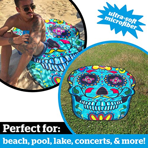 BigMouth Inc Giant Beach Blanket, Fun Summer Beach Towel, Large Size for Kids Teens & Adults, Quick Dry Microfiber Material - Sugar Skull, 5 Feet Long - Thumbnail 5