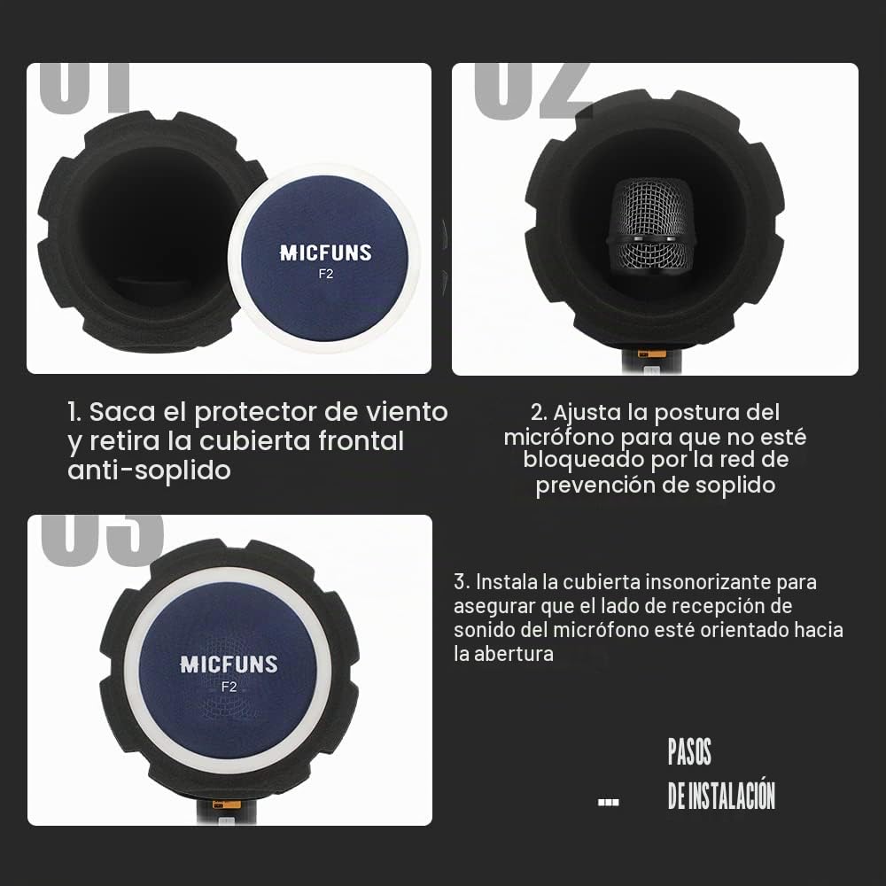 F2 Filtro pop para micrófonos profesionales, pantalla de micrófono acústico para micrófonos de estudio de grabación de 45mm-60mm, espuma que absorbe el sonido y reduce el ruido y las