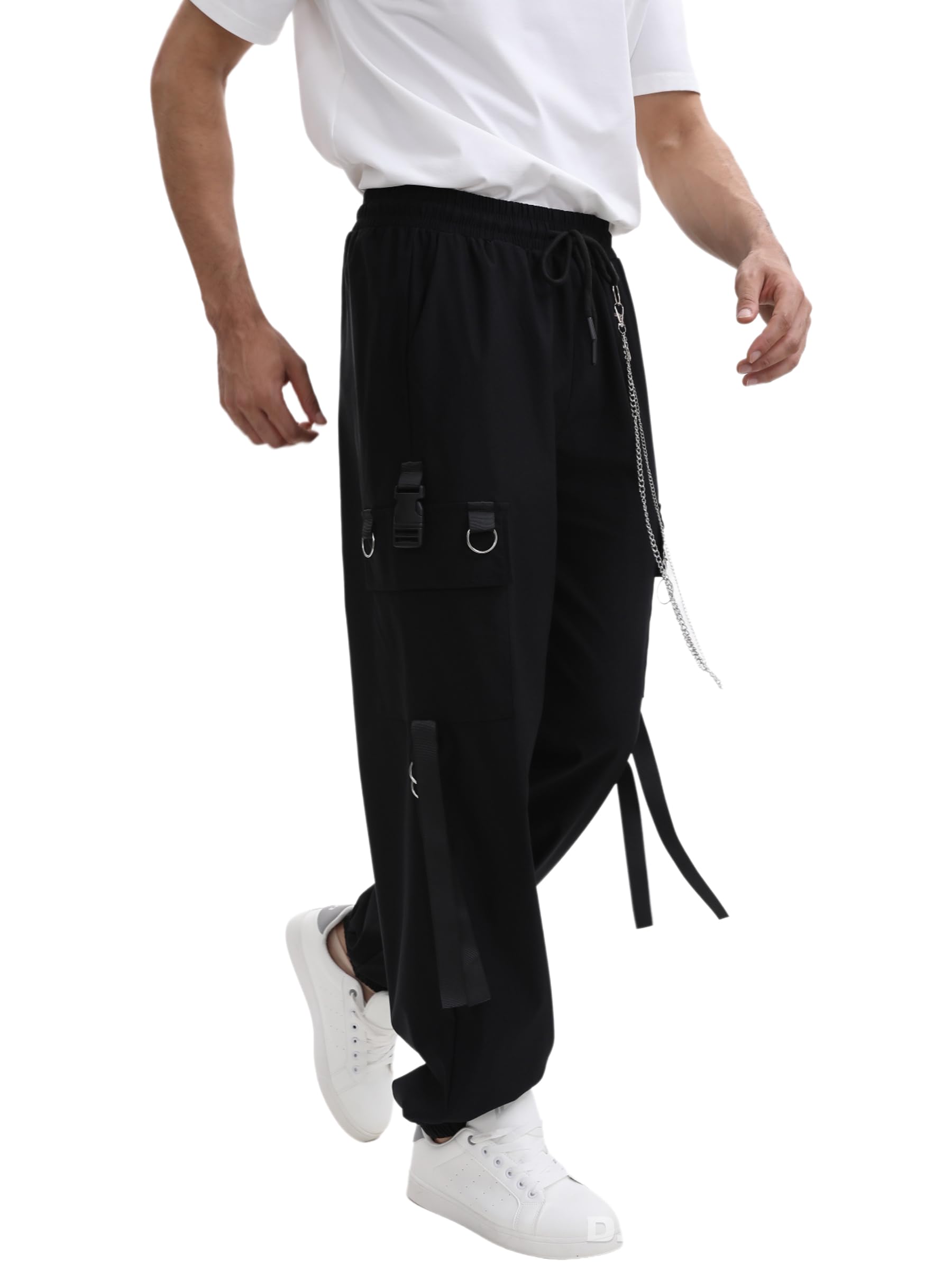 Pantaloni cargo da uomo Techwear Streetwear Gothic Punk Pantaloni Baggy Elastico in vita con coulisse Pantaloni cargo con catena