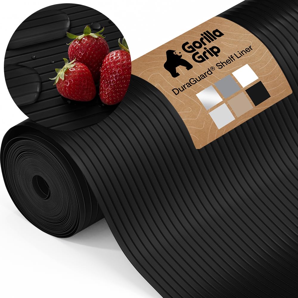 GORILLA GRIP DuraGuard - Forro para estantes, 17.5 x 30 pulgadas, no adhesivo, para cajones de cocina, estantes, refrigerador, despensa, armario de baño, plástico acanalado duradero e impermeable, sin