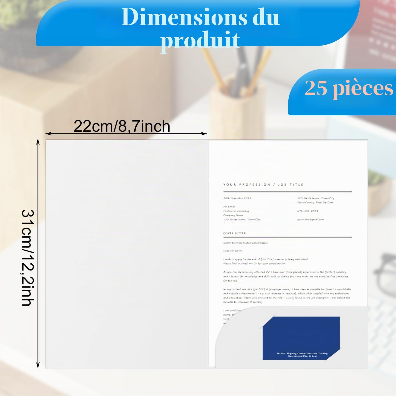 Lot de 25 Chemise Cartonnée A4 en papier kraft 350 g/m², Chemise Papier Porte documents A4 avec fente pour cartes de visite - Porte-documents en carton pour réunions et fichiers - Blanc