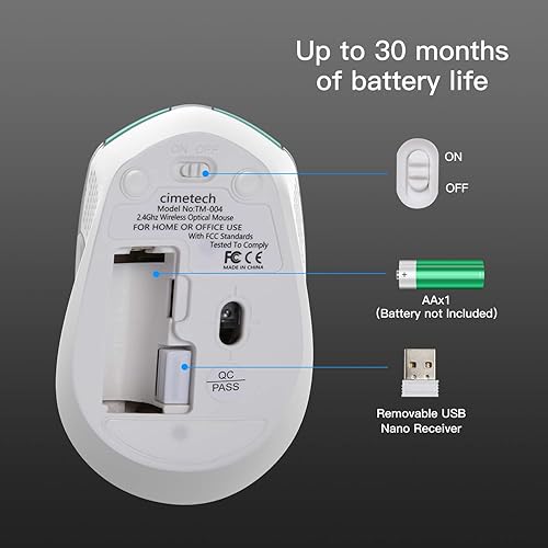 Miniatura 6 de cimetech Ratón inalámbrico para computadora, mouse óptico ergonómico de 2.4G, 6 botones, mouse silencioso con receptor USB y 3 mouse de computadora