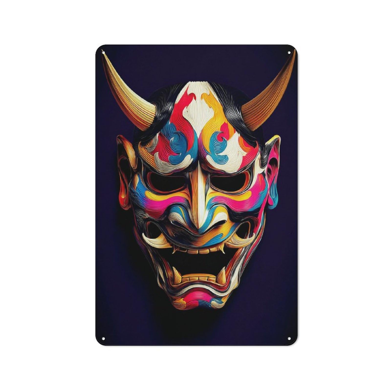 Junmoney Colorful Demon Mask Artwork Tin Sign 30X20cm With For Home Bar Wall, Vintage Decor, Wall Decoration For A Recently Updated Home Bar