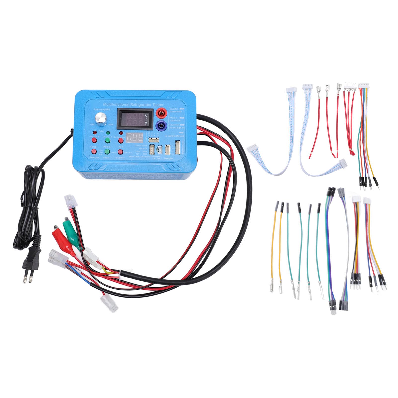 SIXRUN Refrigerador Inversor Probador, Herramienta de Detección de Frecuencia y Voltaje Ajustable para Reparación de Placa Inversora y Válvula Solenoide de Pulso, con 16 Terminales de (Enchufe de la