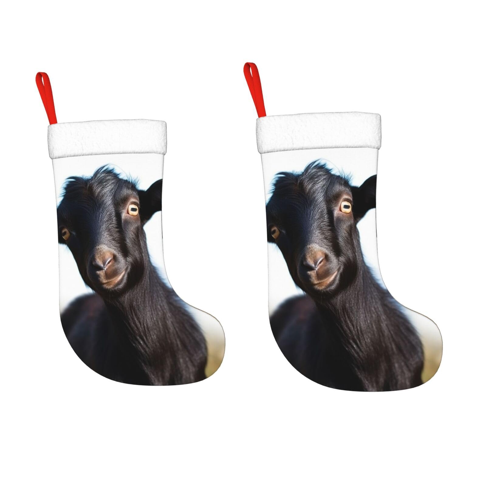 KLOPH 2 Pack 18 Inches Christmas Stockings Personalized Cute Black Goat Animal Xmas Stocking Hanging Decoration Fireplace Stocking for Holiday Xmas Tree Christmas Fireplace Decor Gifts