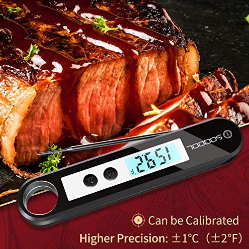 Meat Thermometer, Candy and Food Thermometer for Cooking, SOQOOL Digital Instant Read Meat Thermometer for Kitchen Oil Deep Fry Outdoor BBQ Grill, Folding Probe Backlight & Calibration Function