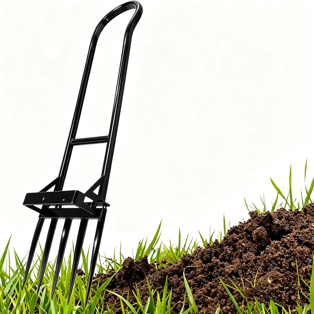 Paletta a forchetta per scavo, per allentamento profondo e aerazione del terreno, dotata di due manici ergonomici, risparmio di fatica e facile da usare. Larghezza di lavoro 29 cm