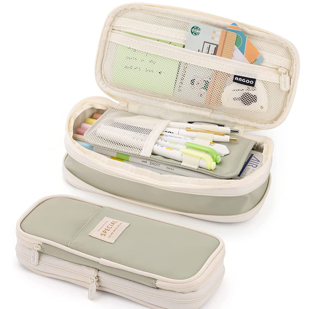 SeBeLi Large Capacity Pencil Case Durable Office College School Pen Holder Organizer Stationery Makeup Bag Pouch Box for Girls Adults 22x11cm (Light Green) - Image 2
