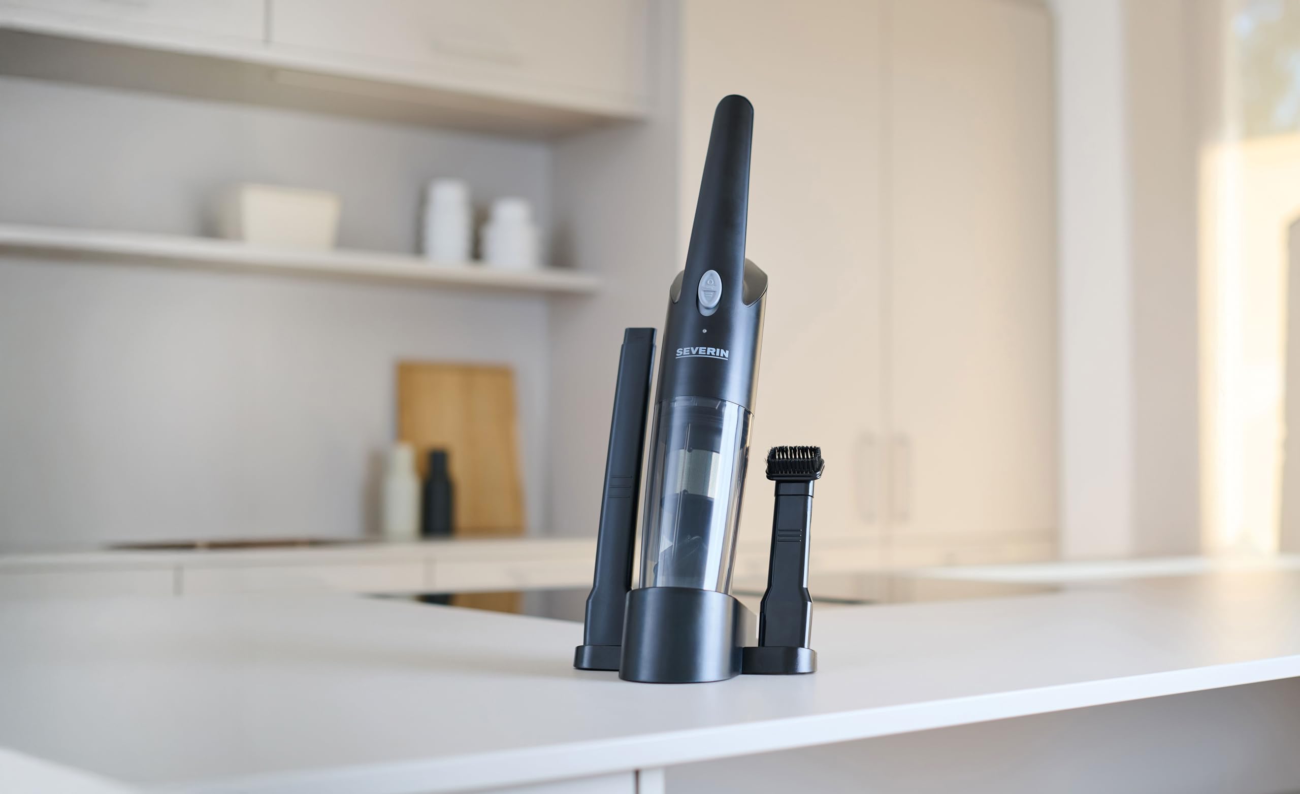 Severin Aspirateur à Main sans Sac, Aspirette sans Fil avec Brosse rotative, Fonction Aspirateur Eau et poussière, Aspirateur de Table à éclairage LED, 25 Min d'autonomie, HV 7132