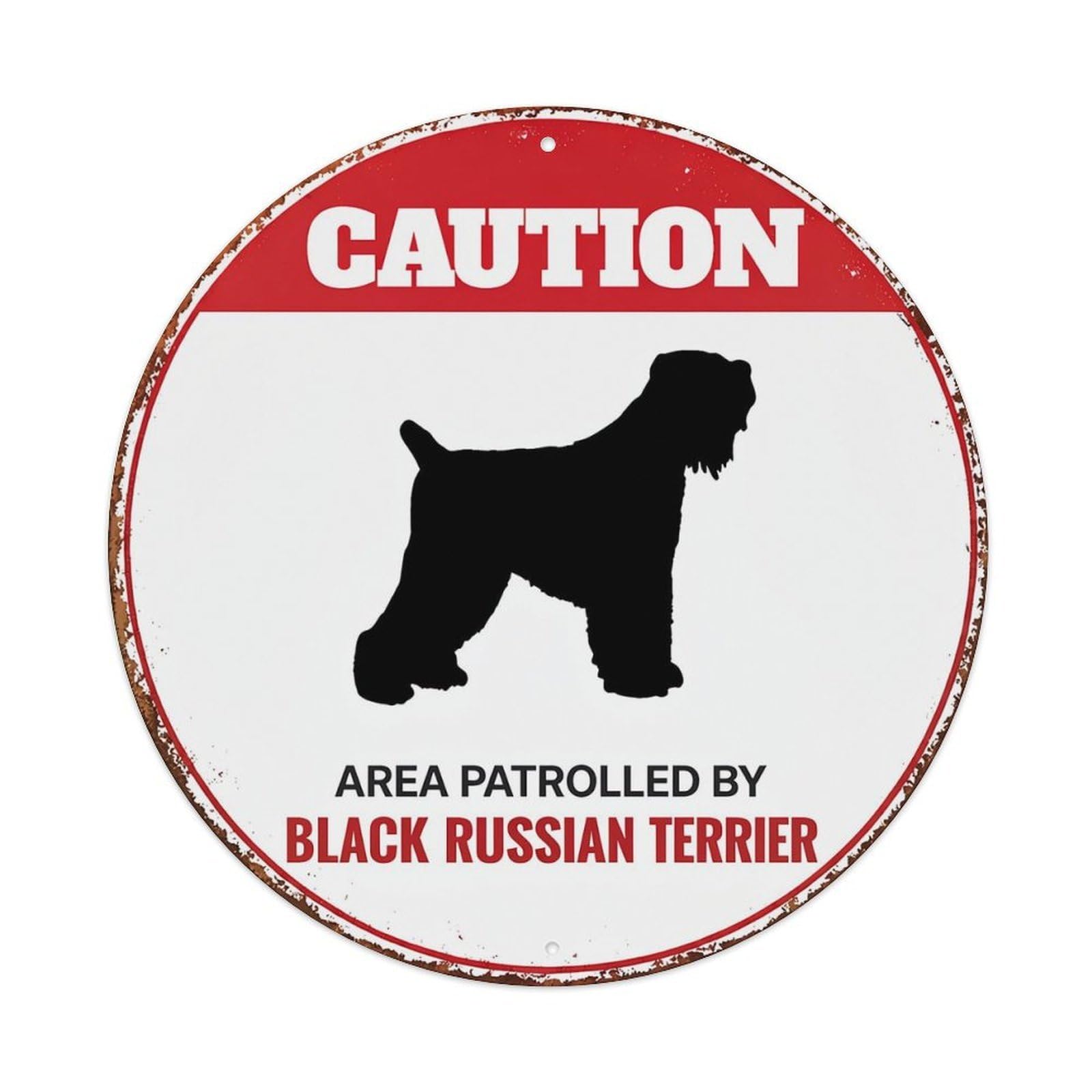 Caution Black Russian Terrier Sign Tin Sign Metal Poster Vintage Metal Signs for Home Man Cave Bar Cafe Kitchen laundry room Wall Decorations 8x8 inches