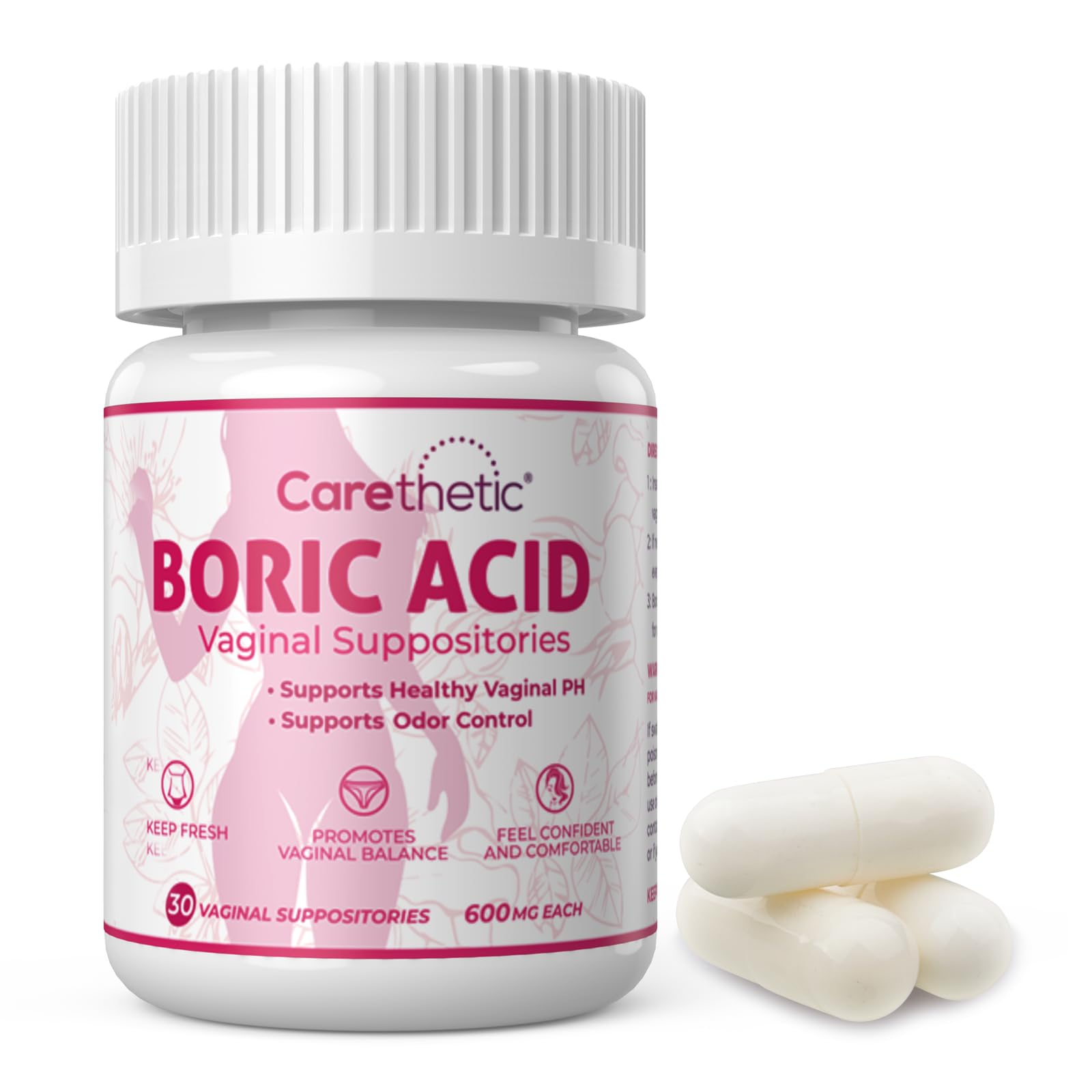 Vaginal Suppositories - pH Balance & Odor Control for Women, 600mg, 30 Count - Gentle Feminine Health