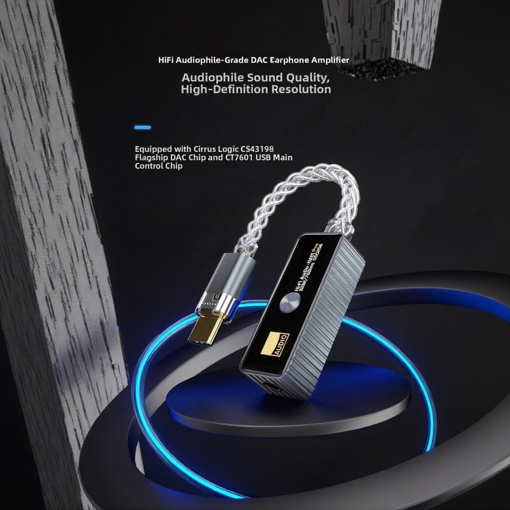 Adattatore audio USB C portatile HiFi da digitale ad analogico, jack per cuffie da 3,5 mm, decoder audio CNC in alluminio per telefono e tablet (argento)