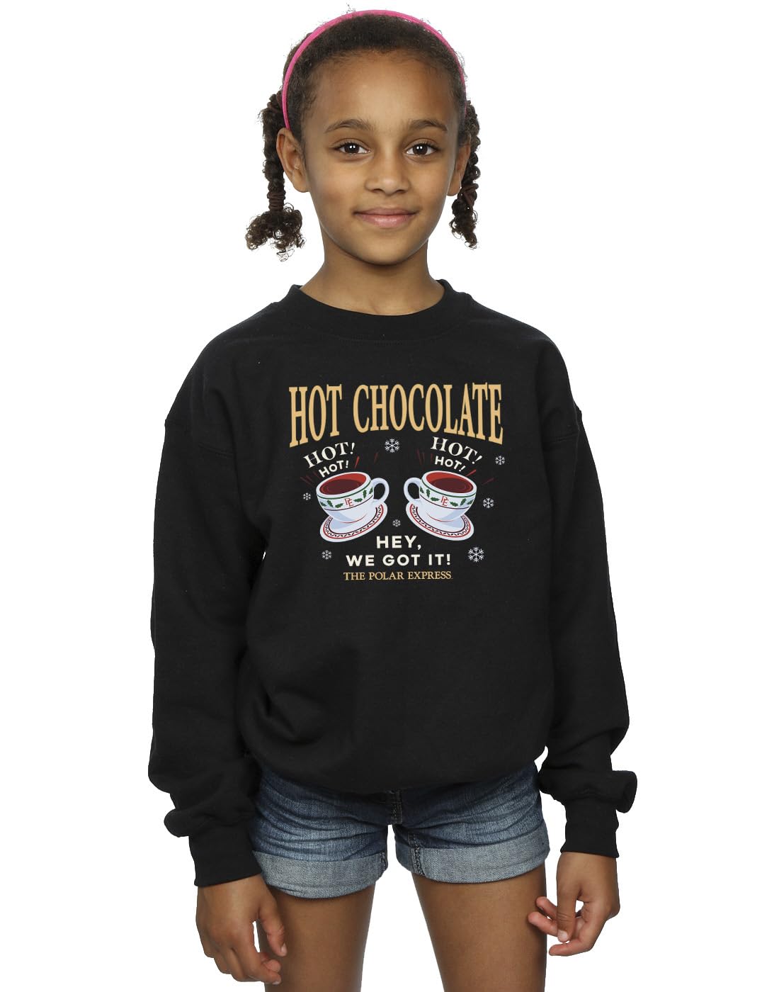 Absolute Cult Polar Express Girls Hot Chocolate Sweatshirt Black 7-8 Years