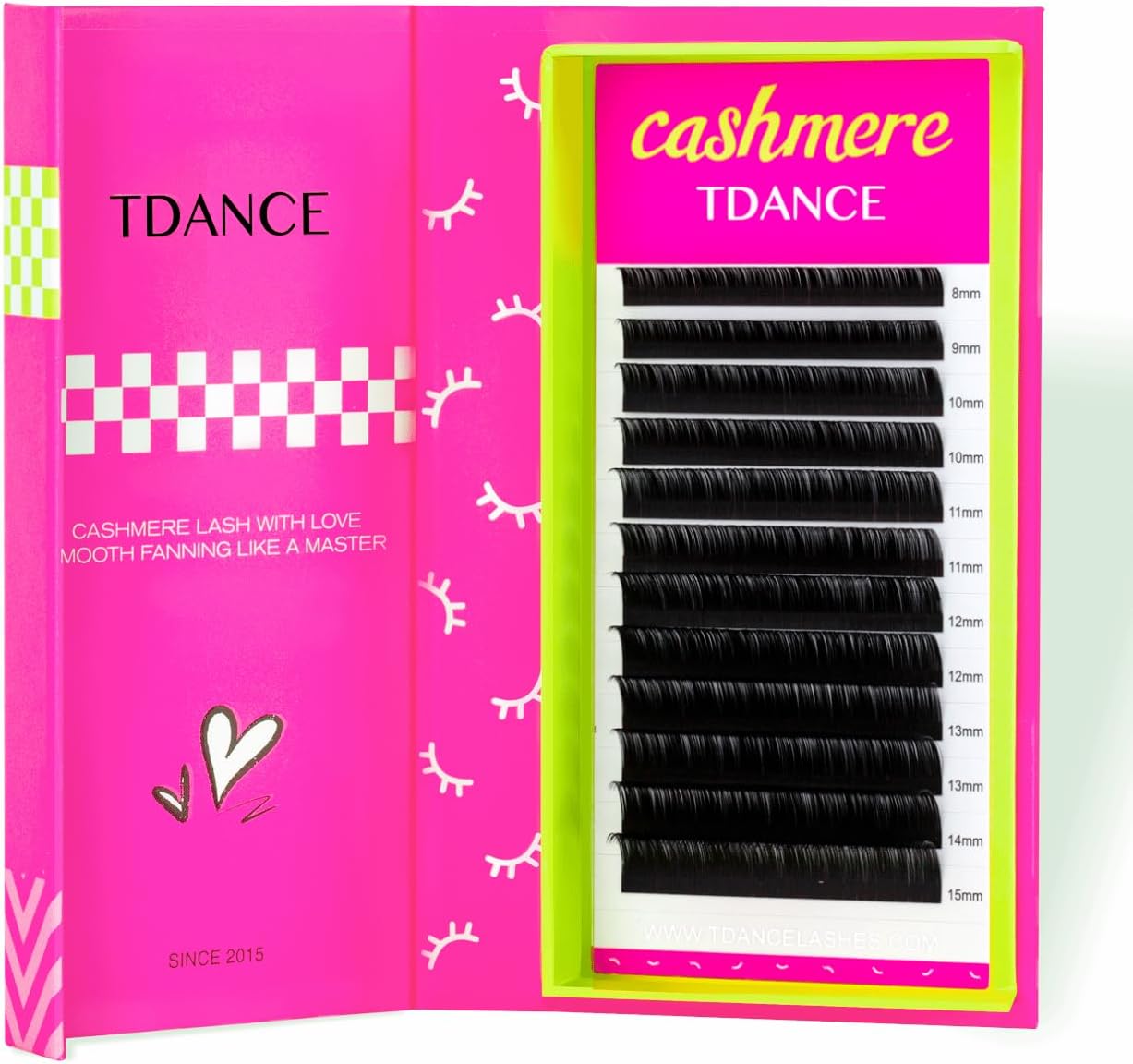TDANCE Cashmere Volume Lash Extensions C CC D DD LD L B J M Curl 0.03-0.20 thickness 5-20mm, Super Matte Black Individual Eyelashes Tray, Professional Supplies for Lash Techs(0.03-CC,8-15mm)