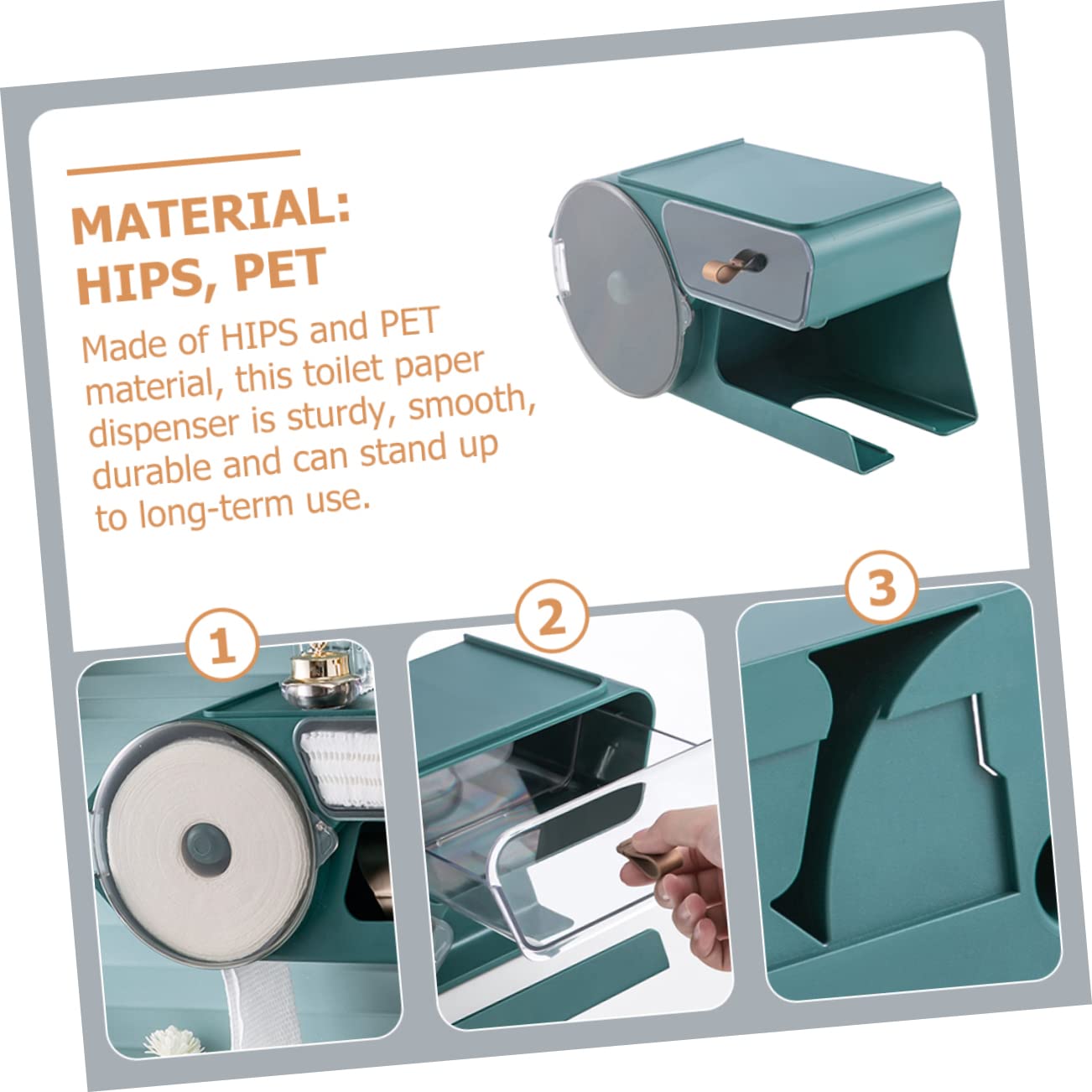 BEBEMOKO Bathroom Toilet Paper Case Multi-Functional Plastic Tissue Dispenser Storage for Hair Dryer Wall-Mounted Organizer HIPS and Pet Material