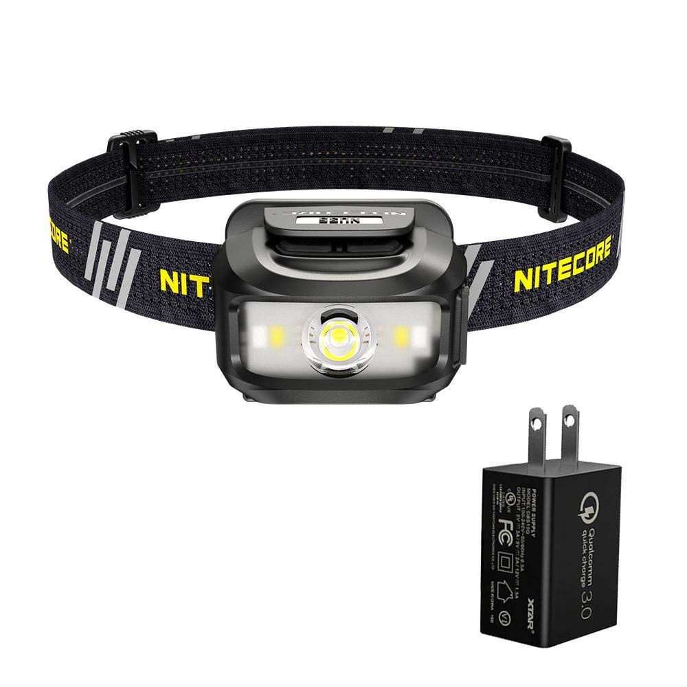 Nitecore NU35 Headlamp, Dual Power Source, Long Runtime, USB Rechargeable w/Eco-Sensa USB Fast 3Amp Wall Charger