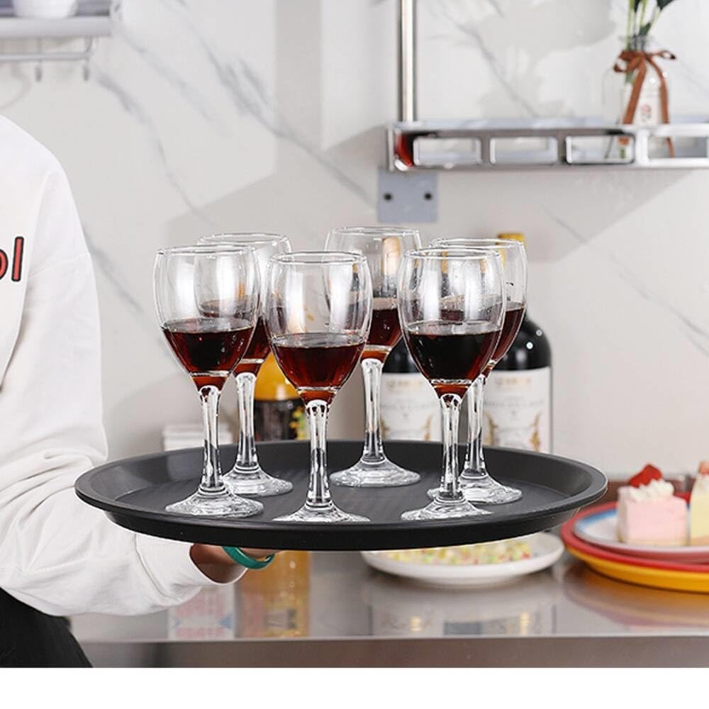 Paquete de 4 bandejas para servir restaurantes, bandejas de bebidas de 12 pulgadas, bandeja redonda de superficie antideslizante para el hogar, cocina, restaurante, cafetería, hotel, bar (negro, 12