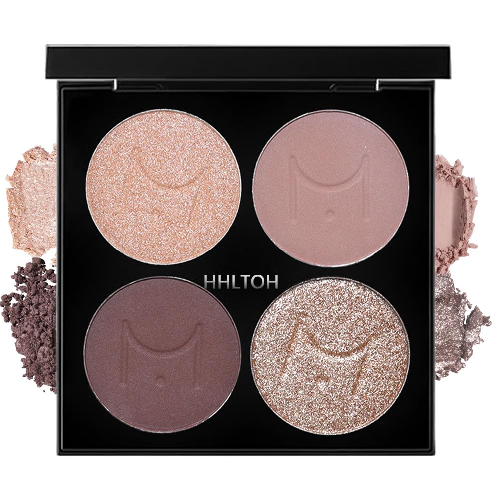 HHLOTH 4 Colors Plum Nude Brown Champagne Rose Gold Eye Shadow Powder Palette Makeup, Neutral Matte Shimmer Cream Eyeshadow Palette for Old Women Highly Pigmented Waterproof, paleta de sombras de ojos