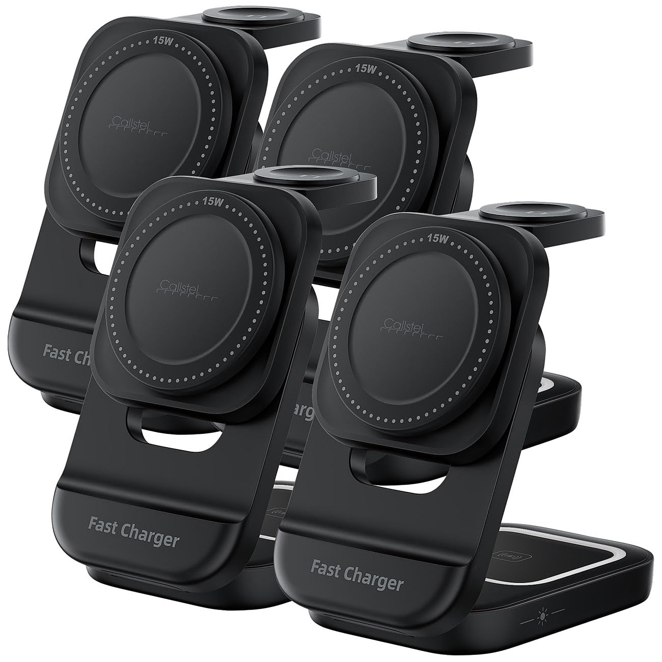 Callstel stazione di ricarica 3in1: set da 4 Stazione di ricarica 3in1 MagSafe, pieghevole, per iPhone, Apple Watch e AirPods (compatibile con MagSafe, wireless per iPhone Apple)