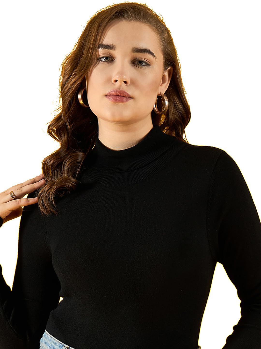 98 north 98 Degree North Women Cotton Self Design High Neck Pullover Has A Full Sleeves and Straight Hem-RG1151-BLACK-picture-19