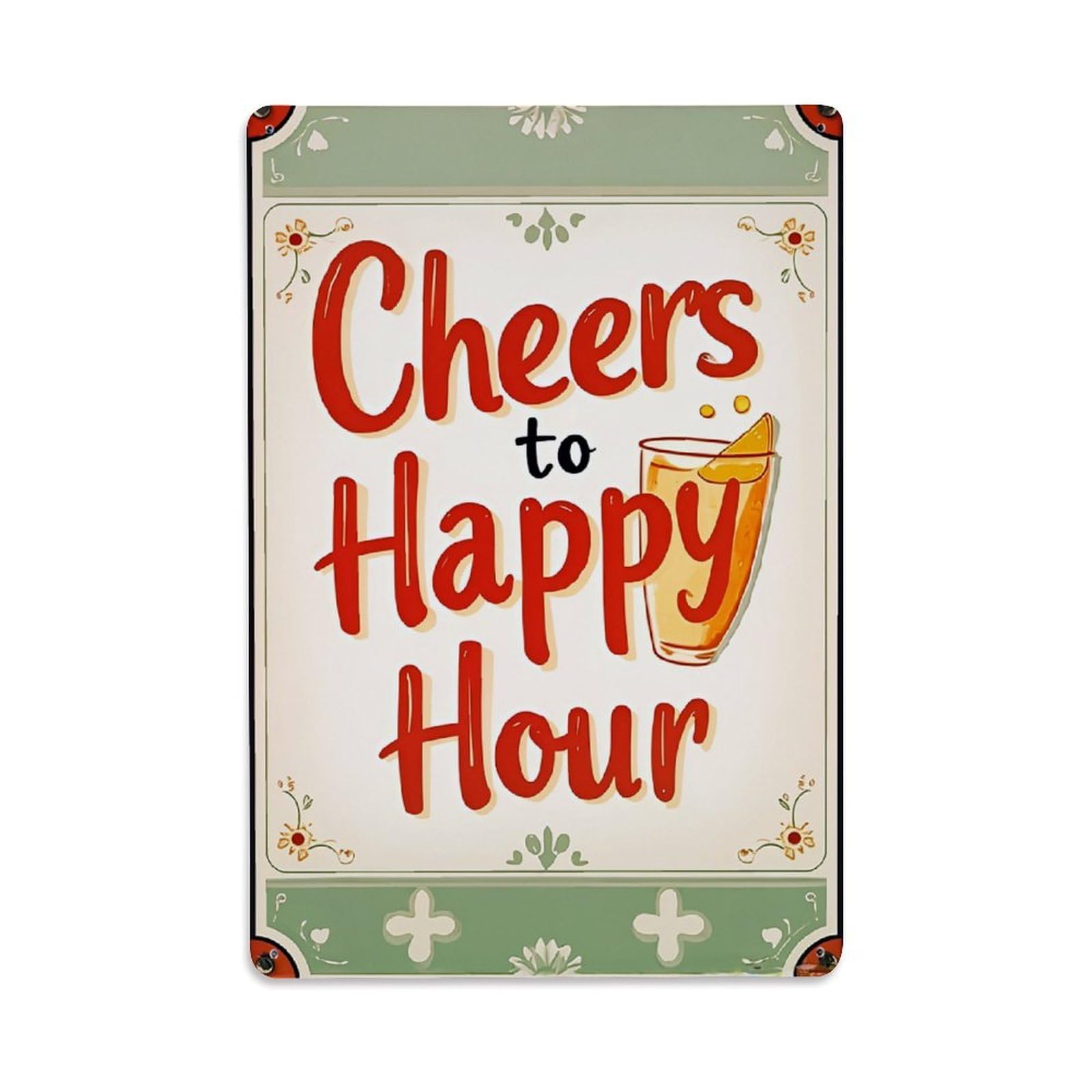 Jdfenggu Vintage Cheers To Happy Hour Drink Retro Metal Tin Sign, Metal Poster For Bar, Home, Man Cave, Kitchen, Laundry Room Art Decor 8X12 Inch