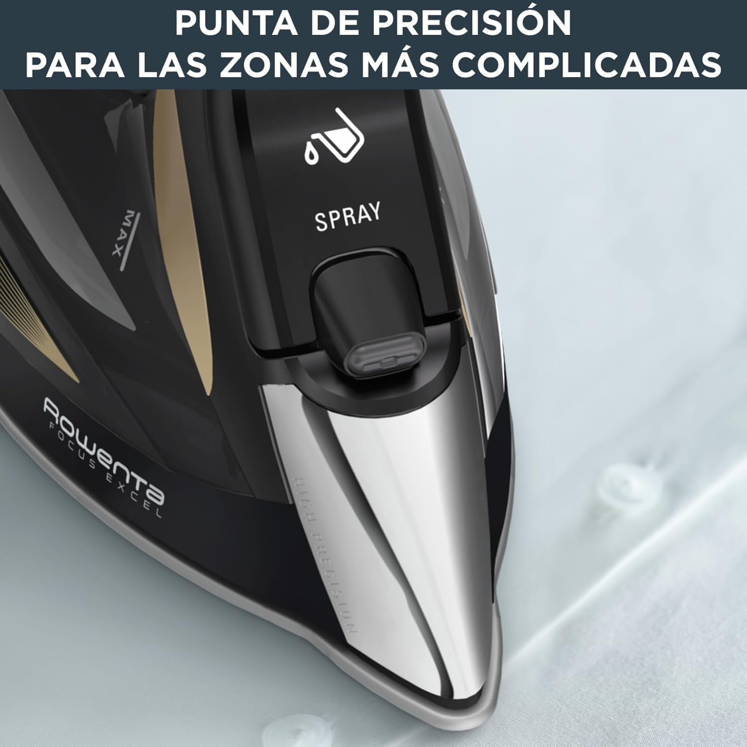 Rowenta Focus Excel, Placha de vapor vertical 2700 W, golpe de vapor 180 g/min, vapor continuo 45 g/min, suela Microsteam Laser 400, antigoteo, función Eco, ahorro energía, Negro Marrón, DW5325