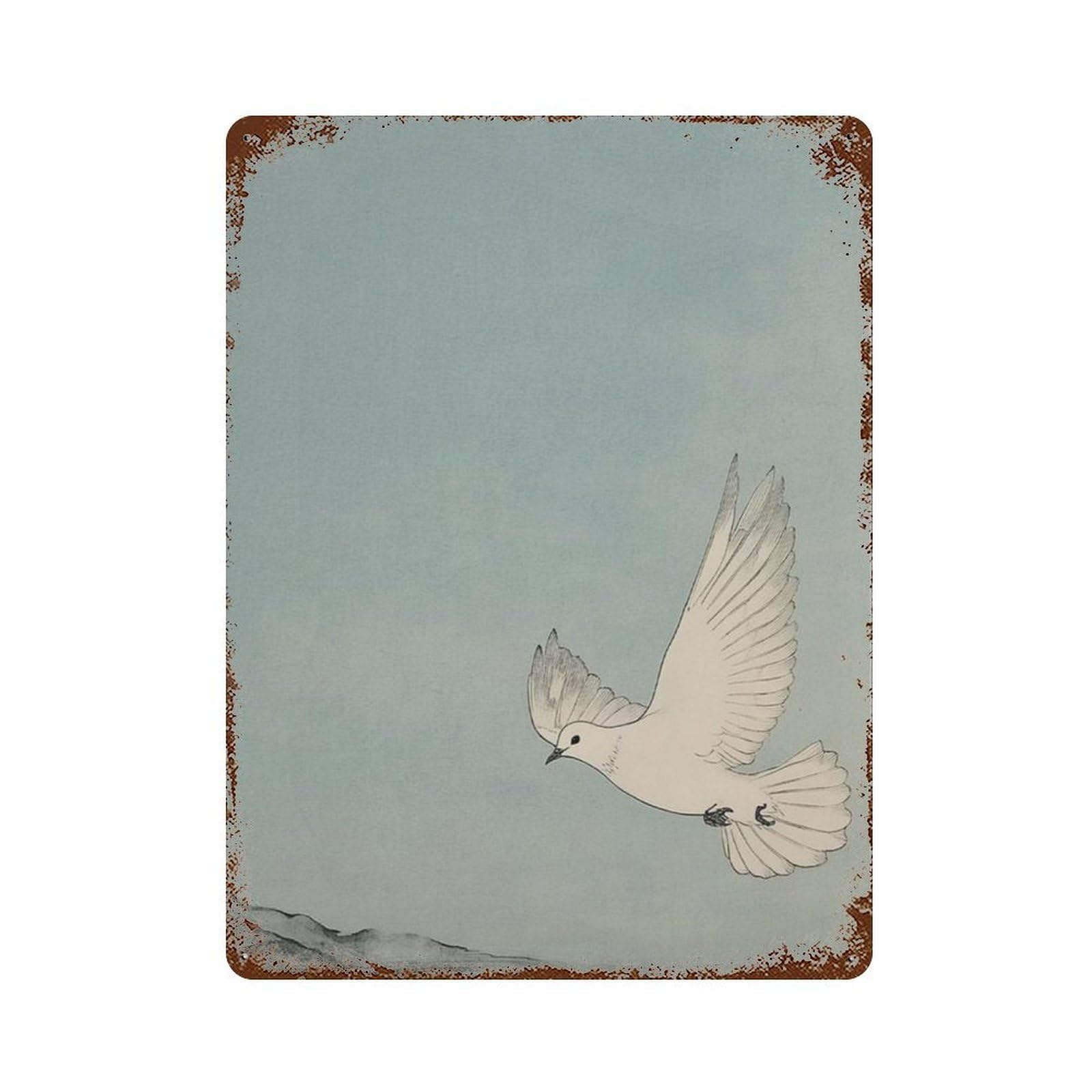 xiaoxiaoshen Dove Minimal Bird Peaceful Sky Work Blue Calm Nature Scandinavian Style Wall Decor Art Metal Tin Poster Modern Home Decor Art Home Bar Shop Decorations Vintage Sign 40x30cm