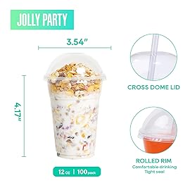 100 PACK 12 oz Clear Plastic Cups with Dome Lids, Disposable Dessert Parfait Cups for Ice Cream, Iced Cold Coffee Drinks, Cupcake, Fruit for Party