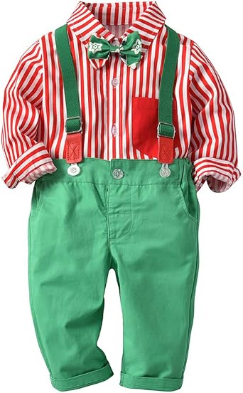 XIFAMNIY Baby Boys Christmas Gentleman Outfit 3Pcs Pants and Top Sets Newborn