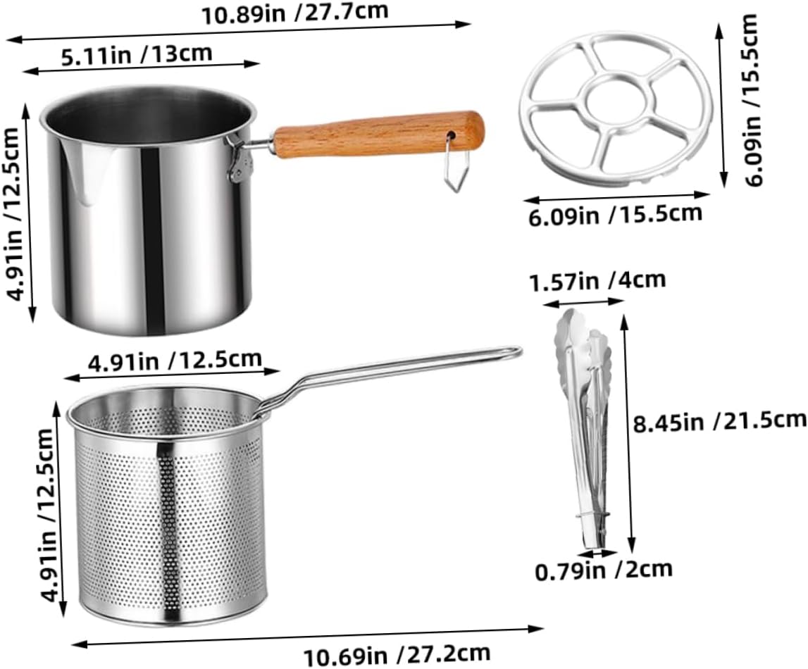 Cabilock 1set Stainless Steel Deep Fryer Pot Basket Ergonomic Handle for Barbecue Noodles and Steak Frying Compact Design for Home Cooking Practical Kitchen Essential