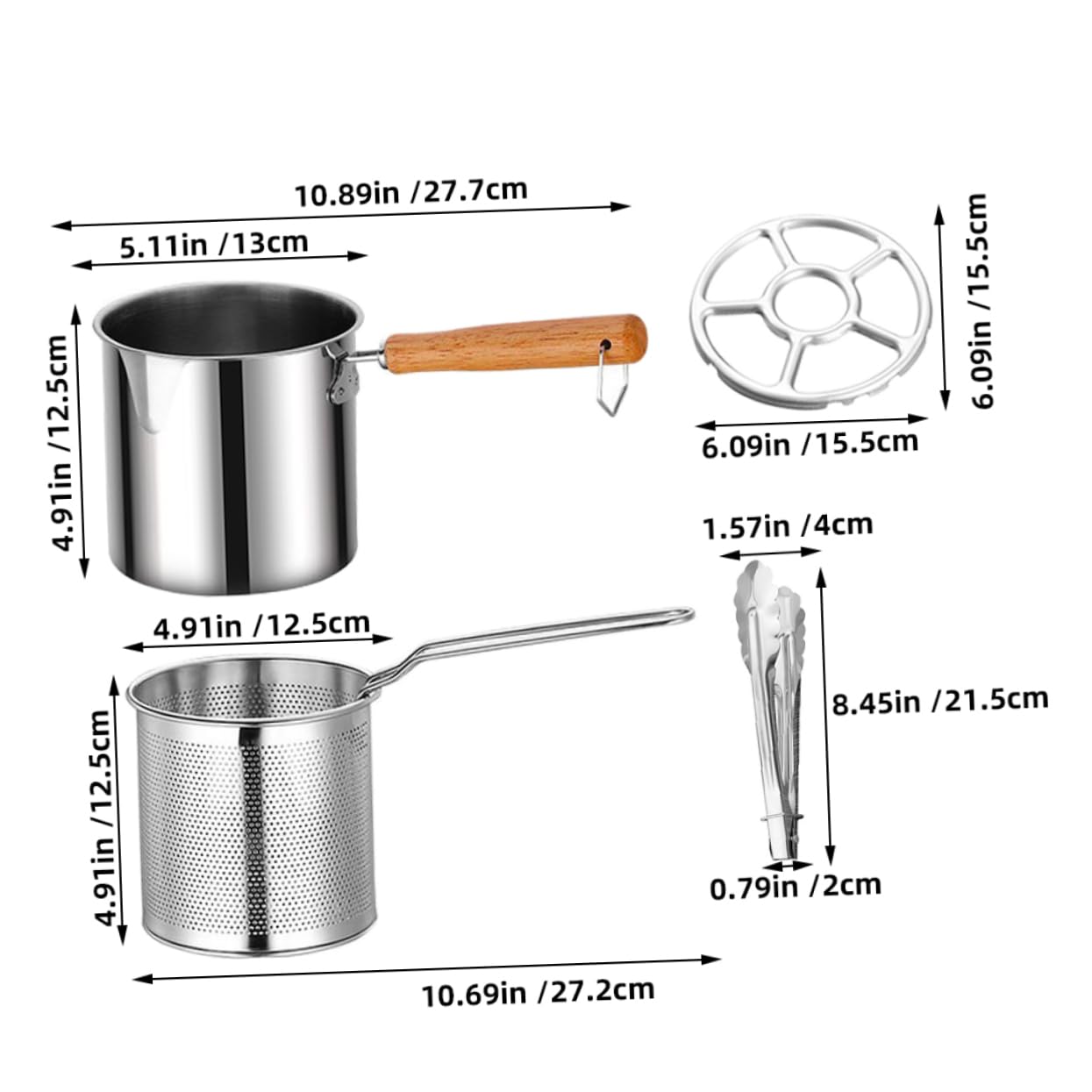 Cabilock 1set Stainless Steel Deep Fryer Pot Basket Ergonomic Handle for Barbecue Noodles and Steak Frying Compact Design for Home Cooking Practical Kitchen Essential